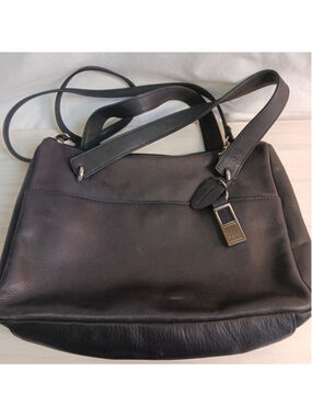 VTG Rolfs Black Genuine Leather Cross Body Shoulder Bag Purse Double Handle Tag